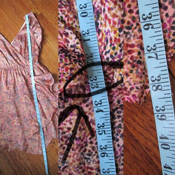 Express Women’s Ruffle Sheath Midi Dress Pink Abstract Print Size M Cocktail - Picture 11 of 16